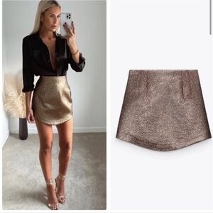 Gold Jacquard Skirt Zara